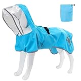 MAMORE 犬用レインコート かっぱ ポンチョ 防水 撥水 通気 軽量 ドッグ ジャケット ペット雨具 小型犬 中型犬 大型犬 脱着簡単 反射 調整 収納可 メッシュ裏 リード穴 (ブルー, S)