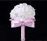 StillCool 花束　ウェディングブーケ 造花 花束 花嫁フラワー　結婚式ブーケ用花　　 ローズ バラ　結婚式　 新婦 　花嫁用 　造花　コスプレ道具　コスチューム 適用　 (ピンク)