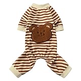 AmzBarley 犬の服 ロンパース パジャマ つなぎ 熊柄 綿製 犬服 洋服 ストライプ ペット パジャマ 四つの足 柔らかい 可愛い 犬服 ドッグウエア Tシャツ 犬 服 中型犬 小型犬 ペット服 カバーオール ルームウェア 猫服 抜け毛防止 体掻き予防 部屋着 寝間着 お出かけ お散歩