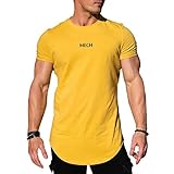 [メチーエング] メンズ トレーニングウェア tシャツ 半袖 ストレッチ スポーツシャツ 筋トレ ウェア フィットネス イエローXL