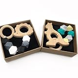 Kissteether 2pcs ベビーテザーカスタムオーガニック木製の動物は、遊ぶジムおもちゃ赤ちゃん歯があるおもちゃシリコーンテイザー BPA無料DIY赤ちゃん歯があるおもちゃ (色 6)