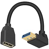 Poyiccot DisplayPort延長ケーブル, DP 1.4 対応 8K @ 60Hz DisplayPort-DisplayPort延長ケーブル、短いDisplayPort延長ケーブル、90 度 L字型 DP-DP 8K延長ケーブル、下向きDP1.4オス-メス延長ケーブル、 サポート8K @ 60Hz、4K @ 144Hz，15cm