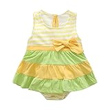 エルフ ベビー(Fairy Baby)ベビー服 ワンピース 半袖 夏用ロンパース 女の子 可愛い イエロー+グリーン 18M
