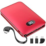 モバイルバッテリー 10000mah 大容量 ミニ 超軽量 ケーブル内蔵 2A急速充電 二台同...
