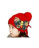 冬小物 子供ニット帽 ニット帽 キッズ 帽子 5色 子供用帽子 花柄 ボンボン ボア こどもニット帽子 子供帽子 ぼうし 裏ボア あたたか ニット帽 花柄リボン ボタン 後ろひもで調整 ボンボン 可愛