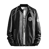 [Taopagii] ジャケット メンズ レザージャケット 革ジャンパー ワッペン 腕章 ファッション オーバーサイズ ジャンパー ブルゾン ライダースジャケット ジップアップ カジュアル ゆったり おしゃれ アウター 普段着 日常 お祝い ブラック 4XL