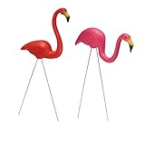 Perfk ２個　ピンク＆レッド　フラミンゴ　庭　池　置物　アート装飾　全2タイプ - タイプ1