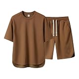 [SHOREKEEPER] Tシャツ メンズ 半袖 上下 セット ハイローヘム ゆったり 夏服 ジャージ メンズ 上下 通気防臭 スポーツウェア 吸汗速乾 快適 お洒落 無地 カジュアル 部屋着 (コーヒー, XL)