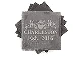 Personalised Engraved Set of 4 Natural Slate Mr & Mrs Coasters Wedding Gift by Hoolaroo