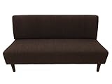 ワイドなシンプルアームレス　ファブリックソファ　150cm幅　3人掛けOK　ブラウン（茶）　木脚付き