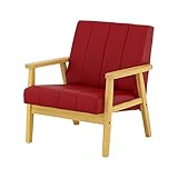 ナチュラル/合皮レッド ： 1人掛け/ストライプステッチ 選べるソファー★noress(ノレス)