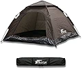 FIELDOOR ワンタッチテント 4人用スクエアタイプ 幅200cm×奥行200cm×高さ120cm ダークブラウン (紐を引くだけの簡単設営！)