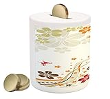 フローラルPiggy Bank by Ambesonne、スワールFlorets香りBotanical Beauty With Wavy Lines Butterflies春テーマ、印刷セラミックコイ