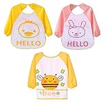 (マミーランド)ベビー 食事用 エプロン 長袖 3色 セット 大型ポケット 付き (Cタイプ)