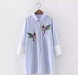 女性の刺繍Hummingbirdsスパンコールロングスリーブブラウストップスシャツソリッドカラーの新しい夏の季節の服 (L, NO.2)