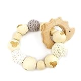 Hedgehog Wooden Teether Chew Beads Baby Rattle Teether Nattural Raw Crochet Beads Toy Mom Ecofriendl