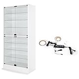 【福袋】【地球家具】フィギュアラック「ワイド」新シリーズセット 幅83cm 奥行39cm 【正規品】[鍵付きコレクションケース] [耐震]（開き戸 ハイタイプ本体+LEDセット） ホワイト