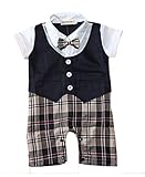 StylesILove Baby Boy Checkered Formal Wearオーバーオールロンパースワンジー カラー: ブルー