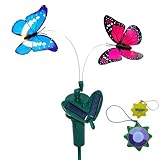 HQRPツインソーラーガーデン植物花/パティオ景観の装飾のためにフライングなびく蝶ピンクモナーク、ブルーモルフォパワード+ HQRP UVメーター