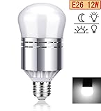 Vorally センサー電球 超明るい 12W 1200lm 100W相当 E26口金 昼白光 光センサー 夜間自動点灯 センサーライト (e26 白光)
