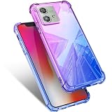 Mnunjiajia 対応 Moto G64 5G 用のケース クリア Moto G64y 5G カバー 耐衝撃 薄型 グラデーション 透明 TPUバンパー 薄型 軽量 取り出し易い 全面保護 おしゃれ 擦り傷防止 指紋防止 ストラップホール付き スリム モトローラ モト G64 5G 用のケース 紫/ブルー MJJ-1044-69-4