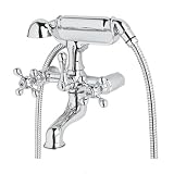 Rohl AC7X-APC Cisal Exposed Tub Filler Mixer Without Unions with Cross Handles and Metal Handshower 