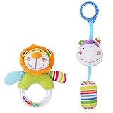 【Ani Mam Kids】 ベビーキッズ 音が鳴る 動物 アニマル人形 ベビー知育 ふりふり フワフワ おもちゃ ２点セット (ライオン＆カバ)