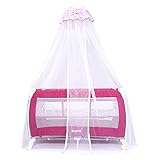 ベビーベッド用天蓋蚊帳 可愛いリボン付高さ調整可能な昇降式かや BROTISH 自立型スタンド付 モスキートネット 虫よけ (ピンク)