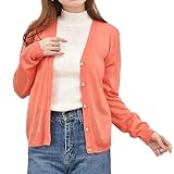[カービーズ] カーディガン vネック パールボタン レディース きれいめ おしゃれ カーデガン トップス 長袖 羽織 冷房対策 紫外線対策 uvケア 10.オレンジ