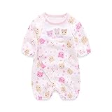 Boo.Kabee ベビー服 新生児 ロンパース 秋 熊ウサギ顔柄 出産祝い 0~3ヶ月 (ピンク) BKB848F