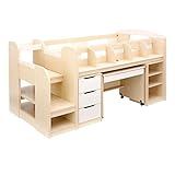 階段付き 木製 システムベッド STEPBASE(ステップベース) デスク・ワゴン・ラック付き (ナチュラル×ホワイトウォッシュ)