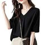 [IGRIXLSD] 半袖ブラウスレディース シャツ 夏 Vネック 無地 トップス tシャツ 涼しい ゆったり きれいめ おしゃれ シフォン オフィス ビジネス ファッション 通勤 業務服