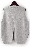 秋と冬のピュアセーターの女性のニットベストベストスリングラウンドネックルースノースリーブショート (Color : Gray, Size : L.)