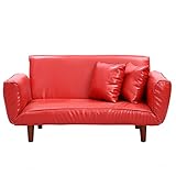 UNE BONNE(ウネボネ) ソファ ソファベッド ソファー 背もたれ肘掛け可動 ソファーベッド クッション2個付き 2人掛け リクライニングソファ PVCレッド