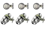 NU-SET 3 x ( F-E-32D + 70032D ) Keyed Same Door Knob and Single Cylinder Deadbolt (Set of 3), Satin 