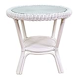 大竹産業 サイドテーブル 55×55×50cm 籐 天然ラタン製 ウィッカーテーブル ホワイト 強化ガラス OT-920-TP