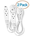 Aurum Cables 6-Feet 3 Outlet Extension Cord Indoor/Outdoor Extension Cord 16AWG 2 Pack - White - UL 