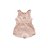 虹柄 ロンパース サロペット ショートオーバーオール ノースリーブ 女の子 ベビー ピンク 80cm