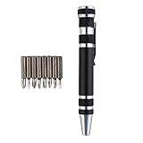 Demiawaking ドライバーセット ペン型 プラス マイナス 8種 差替式ドライバー 4色 (ブラック)