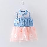 女の子の服 夏 パッチワークワンピース Pojour 1-6歳キッズ用 子供かわいいデニムドレス 綿 通気 ピンク(80cm)