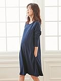 Angeliebe エンジェリーベ マタニティ ワンピース 授乳口付き ラウンドネック ミニ裏毛 Aライン ワンピ 妊婦服 産前 産後 長袖 S ～ M ネイビー 22073 22073301