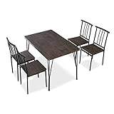 LOWYA （ロウヤ） ダイニングセット 5点セット リアル木目調 4人掛け 角丸加工 スチール脚 インダストリアル デザイン 幅110cm ダークブラウン