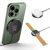 Mag Safe充電器 ワイヤレス充電器 マグネット式 iPhone16/15/14/13/12シリーズに対応 applewatch充電器 マグセーフ充電器 Mag Safe充電ケース付きAirPodsに対応 アップルウォッチ充電器 一台三役 強磁気 超軽量 小型 旅行/出張/オフィスに最適 最大15W 急速 便利 Type-C ケーブル長さ1.5m