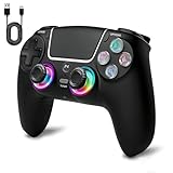 P4コントローラー pc コントローラー pc 【2026年新版】 大容量バッテリー ブルートゥース 無線/有線接続 6軸ジャイロセンサー機能 連射Turbo機能 人体工学 二重振動 SHAREボタン搭載 15時間連続使用 遲延なしジャイロ搭載 高耐久ボタン ゲームパット ヘッドフォンジャック付き 日本語取扱説明書付き (ブラック)