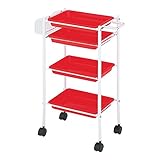 トレーワゴン レッド [ エステワゴン ネイルワゴン キッチンワゴン マルチワゴン サイドワゴン キャスター付き 収納 業務用 サロン ワゴン ラック ]◆