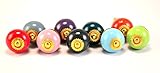 set of 9 colorful yellow/ green/red/blue/pink ceramic cupboard cabinet knobs drawer pulls Small 1" d