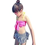 GuDeKeリボン付き キッズ 女の子 水着 スイミング スクール スイムウェア 花柄 フリル 可愛い 子供 水着 (ローズレッド4.2.2)