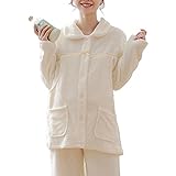 Baby-mine (ベイビーマイン) マタニティー パジャマ ルームウェア ベルベット なめらか ふわふわ 長袖 上下セット 前開き リボン (XL, イエロー)