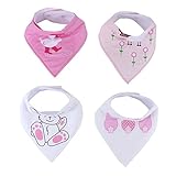 ４枚セット　カラフル　幼児　赤ん坊　三角 スナップ サイズ調整可能 バンダナ 型 スナップ 式コットン スタイ エプロン　タオル　ユニセックス　傘をさす鴨/大白兎/羊/兎背中パターン