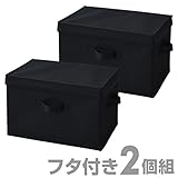 収納ボックス 折りたたみ フタ付き2個_ブラック カラーボックス対応 モノトーン